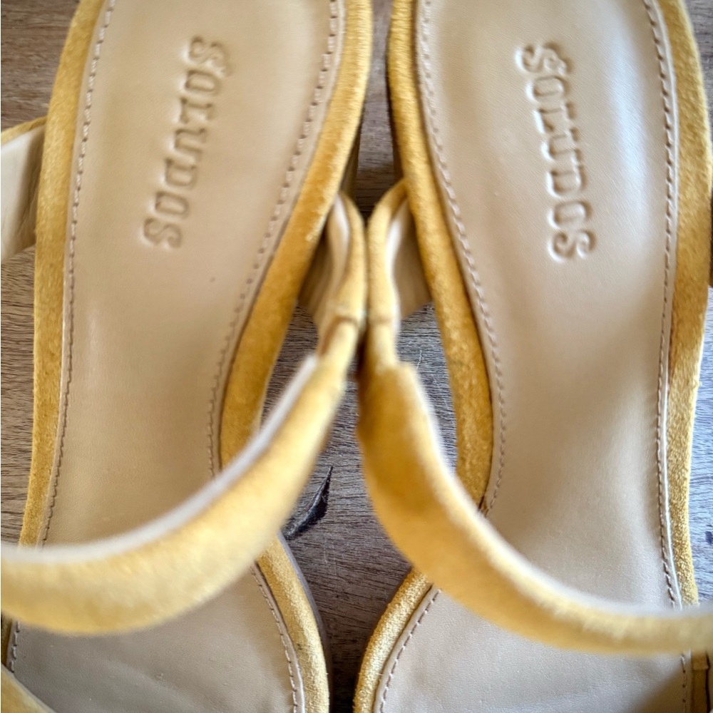 Soludos Ines Heels Mustard Yellow Suede Leather Open Toe Size 5 - Picture 4 of 6